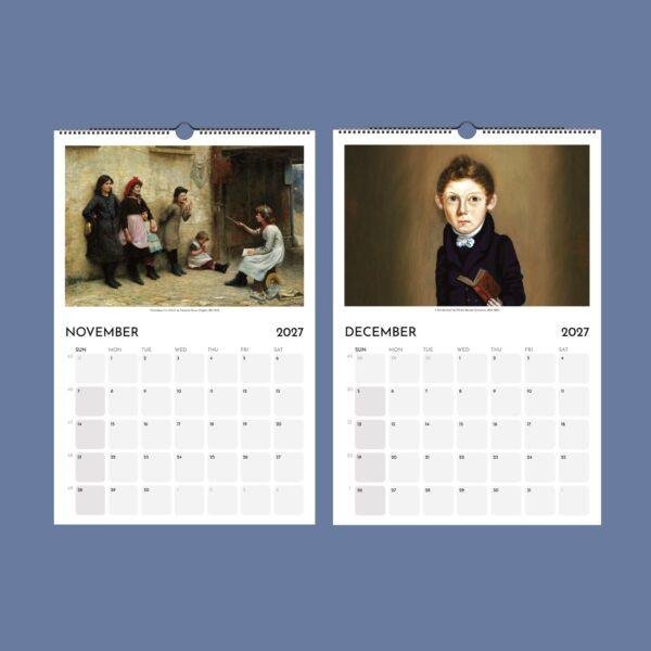2027 wall calendar November December pages with classic paintings