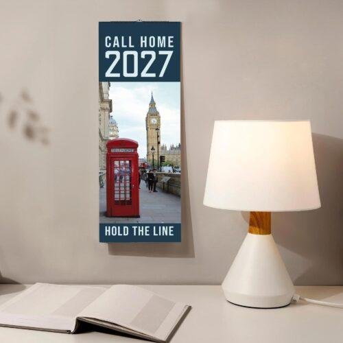 2027 London-themed wall calendar with Big Ben and red phone booth
