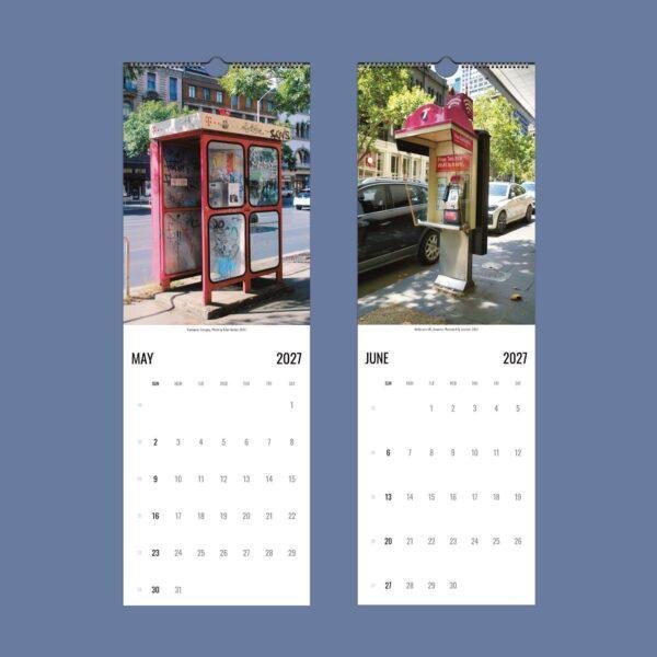 2027 wall calendar featuring vintage phone booths worldwide