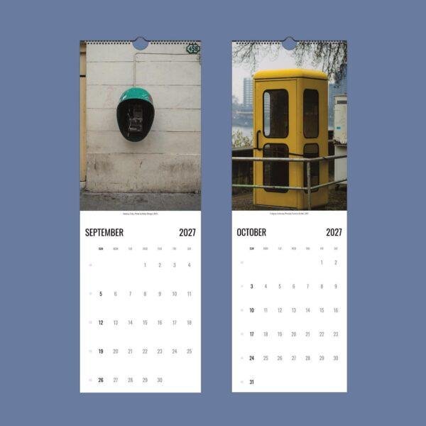 2027 wall calendar featuring vintage phone booths worldwide