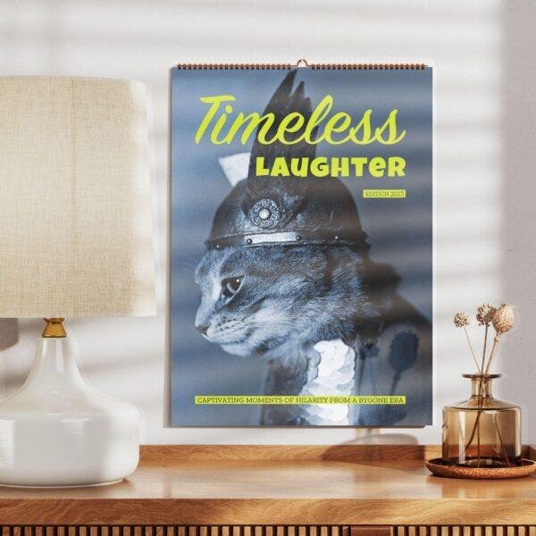 Timeless Laughter 2027 wall calendar featuring cat in armor