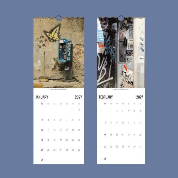 2027 wall calendar featuring graffiti-covered payphones worldwide