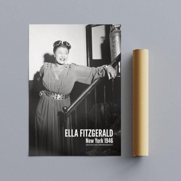 Vintage Ella Fitzgerald poster beside shipping tube