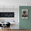 Modern kitchen with green wall and vintage poster