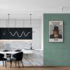 Modern kitchen with marble island and framed poster