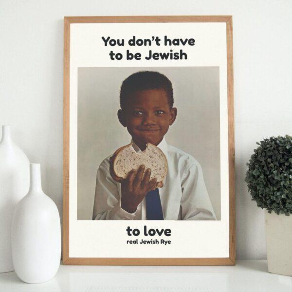 Framed vintage Jewish Rye bread advertisement poster